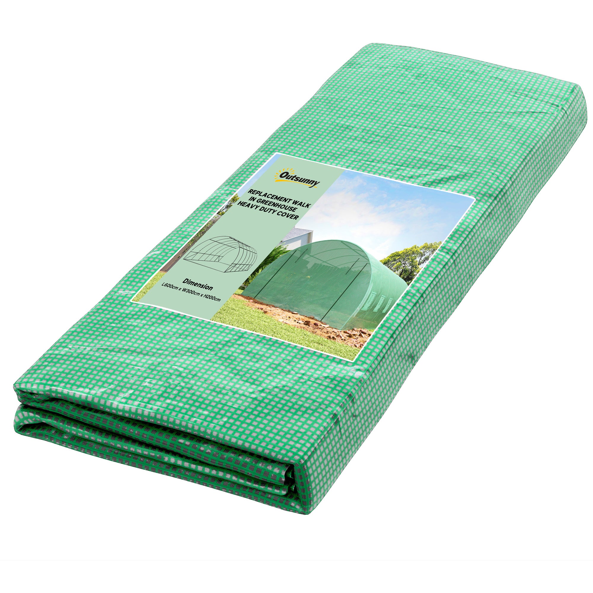 19.7' x 9.8' x 6.6' Plastic Greenhouse Cover Replacement, Heavy Duty Waterproof Tarp for Hoop House, Sheeting with 12 Windows, Door & Reinforcement Grid, Green