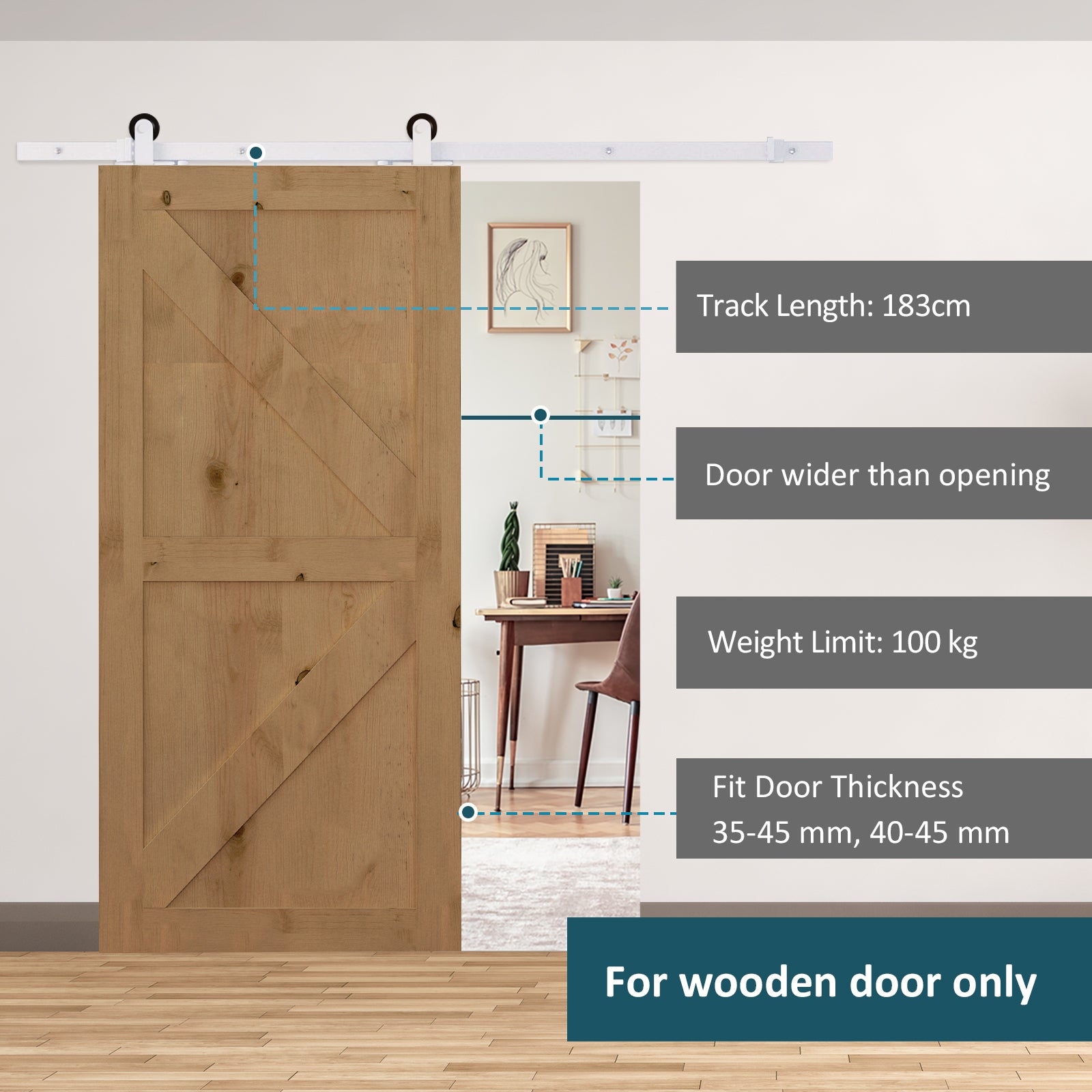 6' Rustic Interior Sliding Barn Door Mounting Hardware Kit - White
