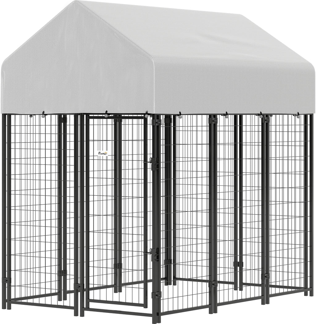 Outdoor Dog Kennel with Roof, 6' x 4' x 6' Heavy Duty Welded Wire Dog Playpen Enclosure with Escape-proof Lock