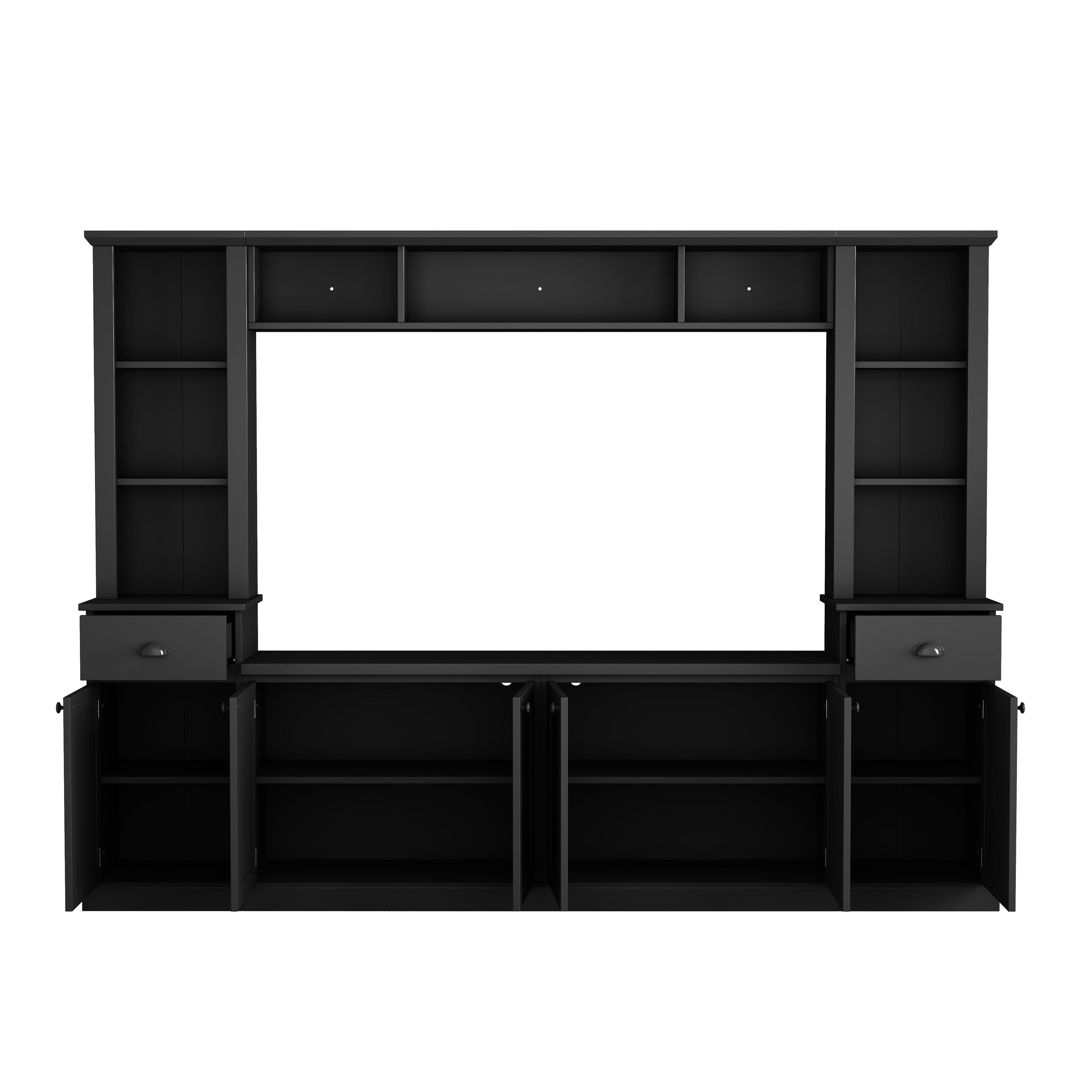 Minimalist Storage TV Stand for TVs Up to 75" with Adjustable Shelves, Entertainment Wall Unit Set for Living Room, 103" L x 15" W x 77" H, Black