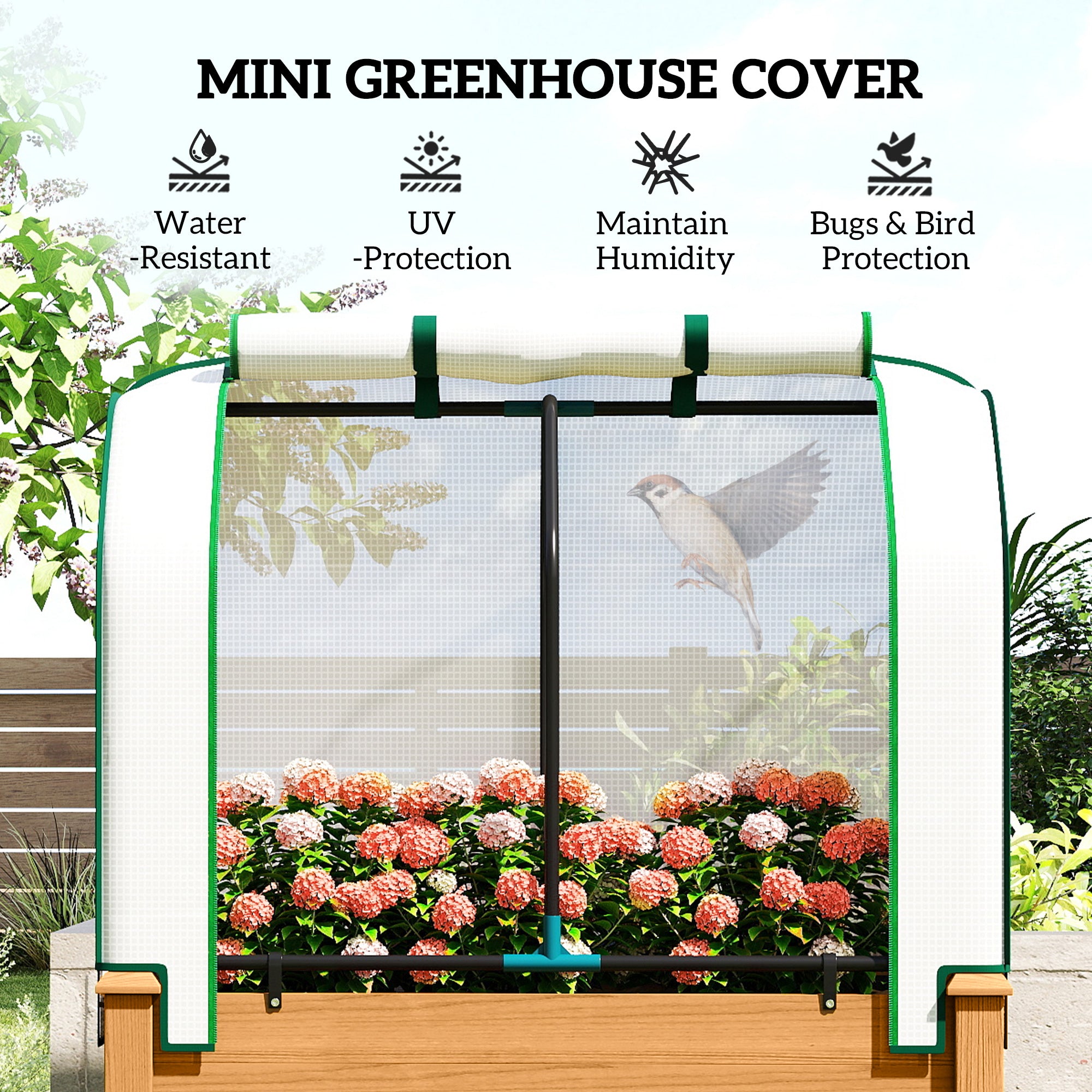 Raised Garden Bed with PE Greenhouse Cover Outdoor Planter Box for Herbs and Vegetables, 35 x 22 x 47 inch, Sand