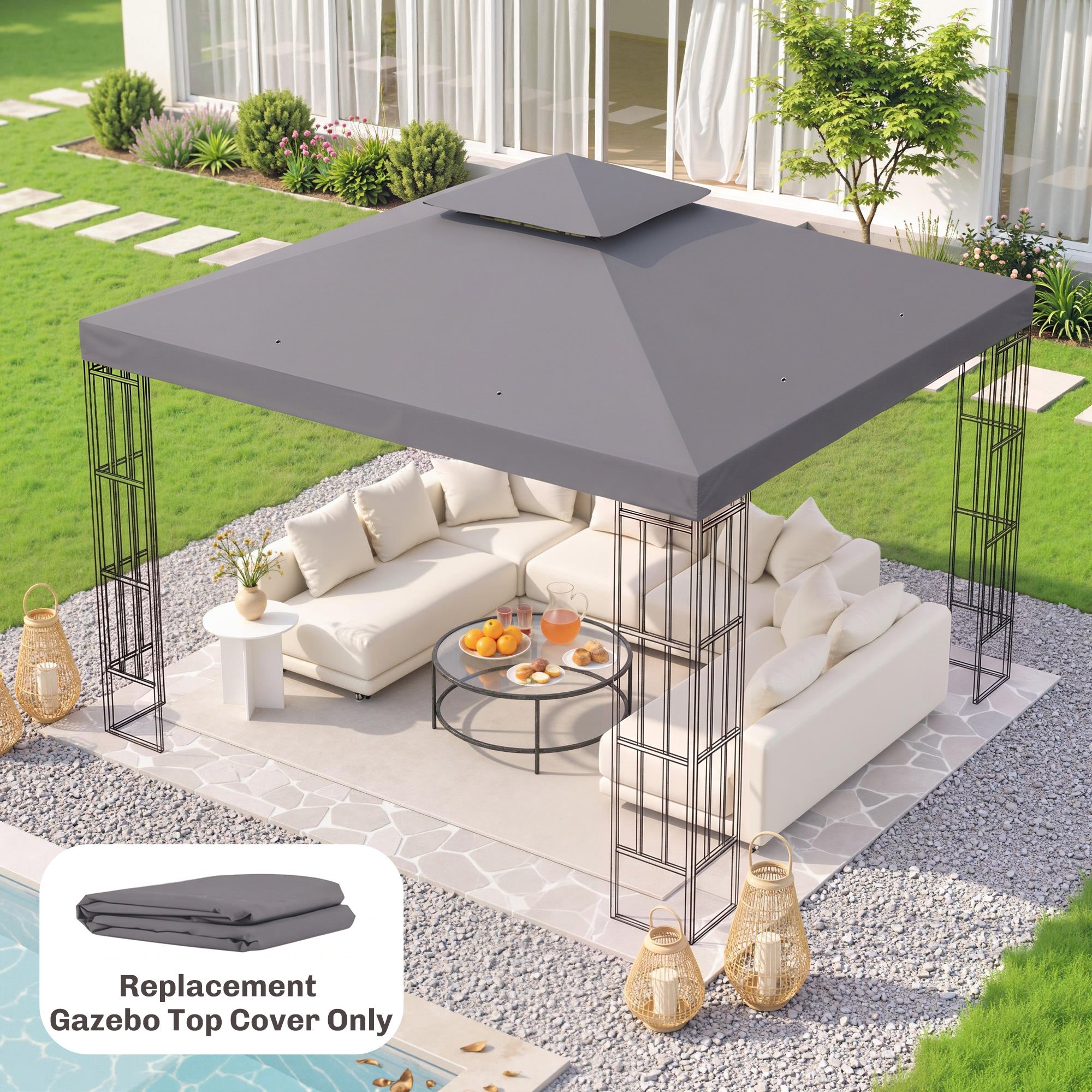 Gazebo Replacement Canopy for Model 01 -0153, 2-Tier Top Cover for 9.8' x 9.8' Gazebo, Charcoal (TOP ONLY)