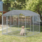 Outdoor Dog Kennel Galvanized Steel Fence with Cover Secure Lock Mesh Sidewalls for Backyard 9.8' x 9.8' x 7.7'