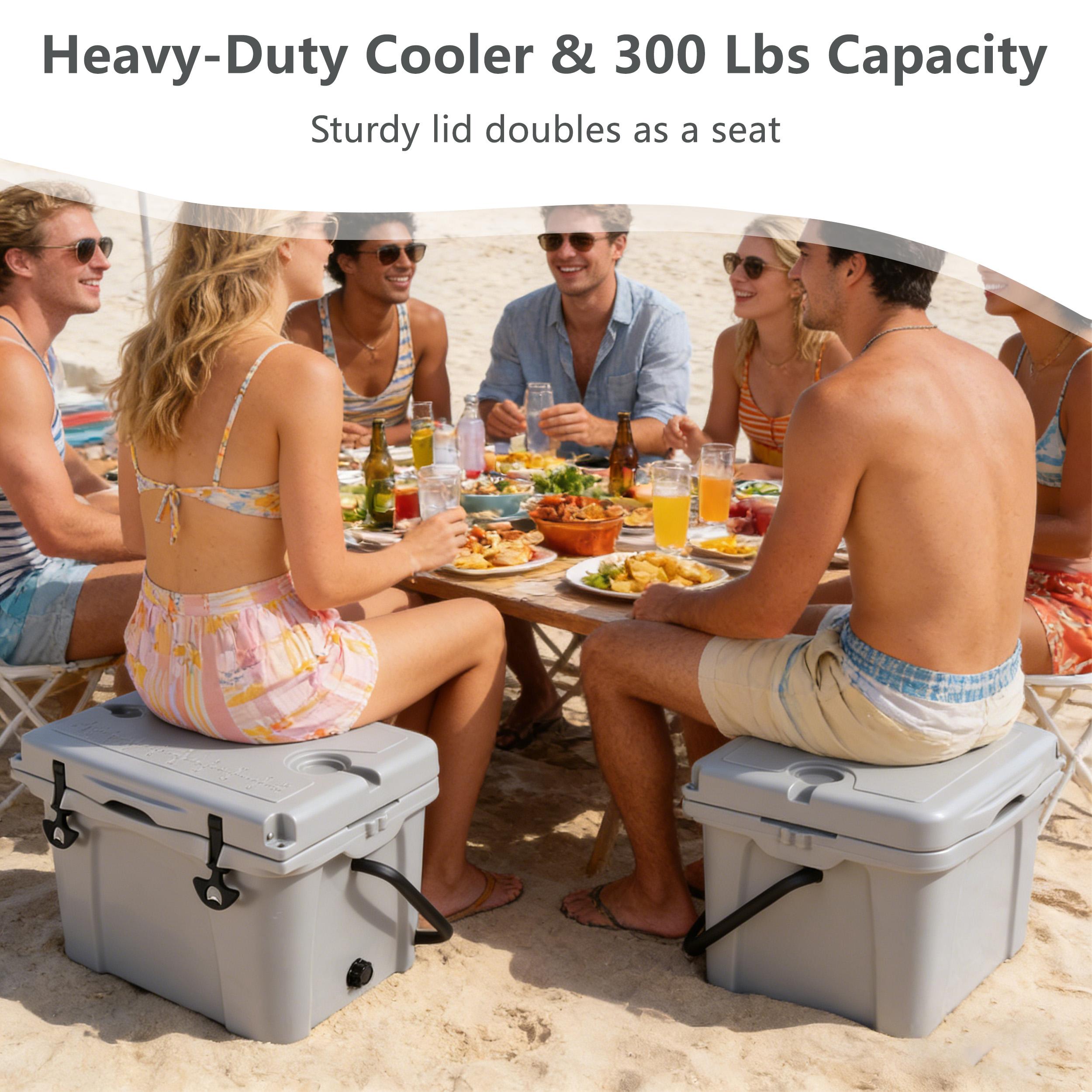 Insulated Portable Cooler with Impact-Resistant Hard Shell, Outdoor Ice Chest for Extended Travel, 21.5″ L x 15.5″ W x 15.5″ H, Grey