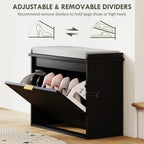 Shoe Storage Bench with Padded Seat Cushion and Flip-Drawer, Entryway Bench, Shoe Cabinet, 24.4x10.2x18.7 Inches, Black