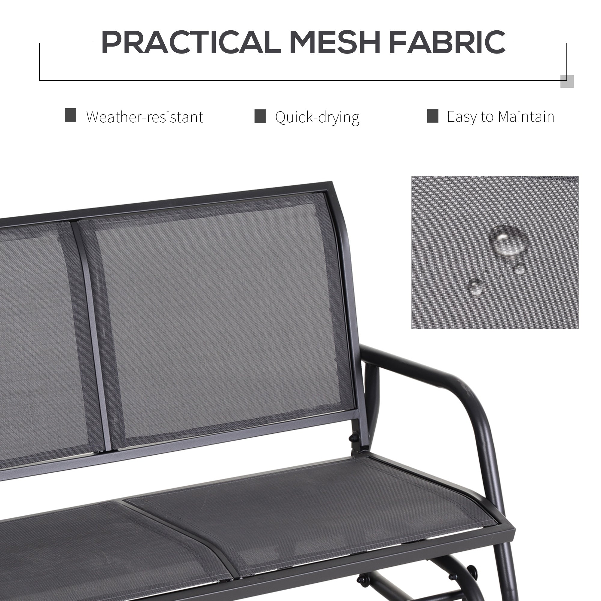 2-Person Outdoor Glider Bench Patio Double Swing Rocking Chair Loveseat w/Power Coated Steel Frame for Backyard Garden Porch, Grey
