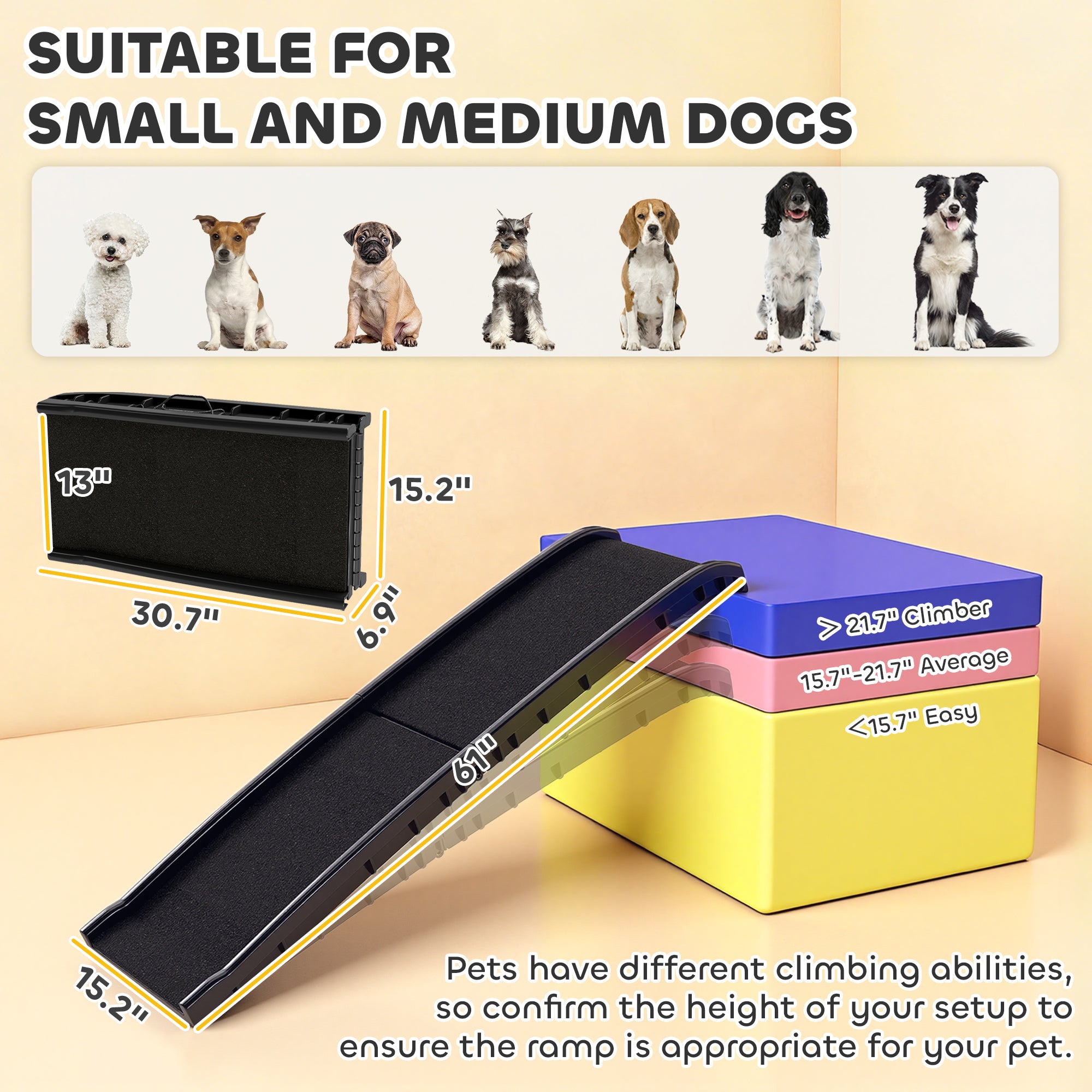Folding Dog Ramp for Car, 61 Inches Portable Pet Ramp with Non Slip Frosted Surface, Raised Side Rails