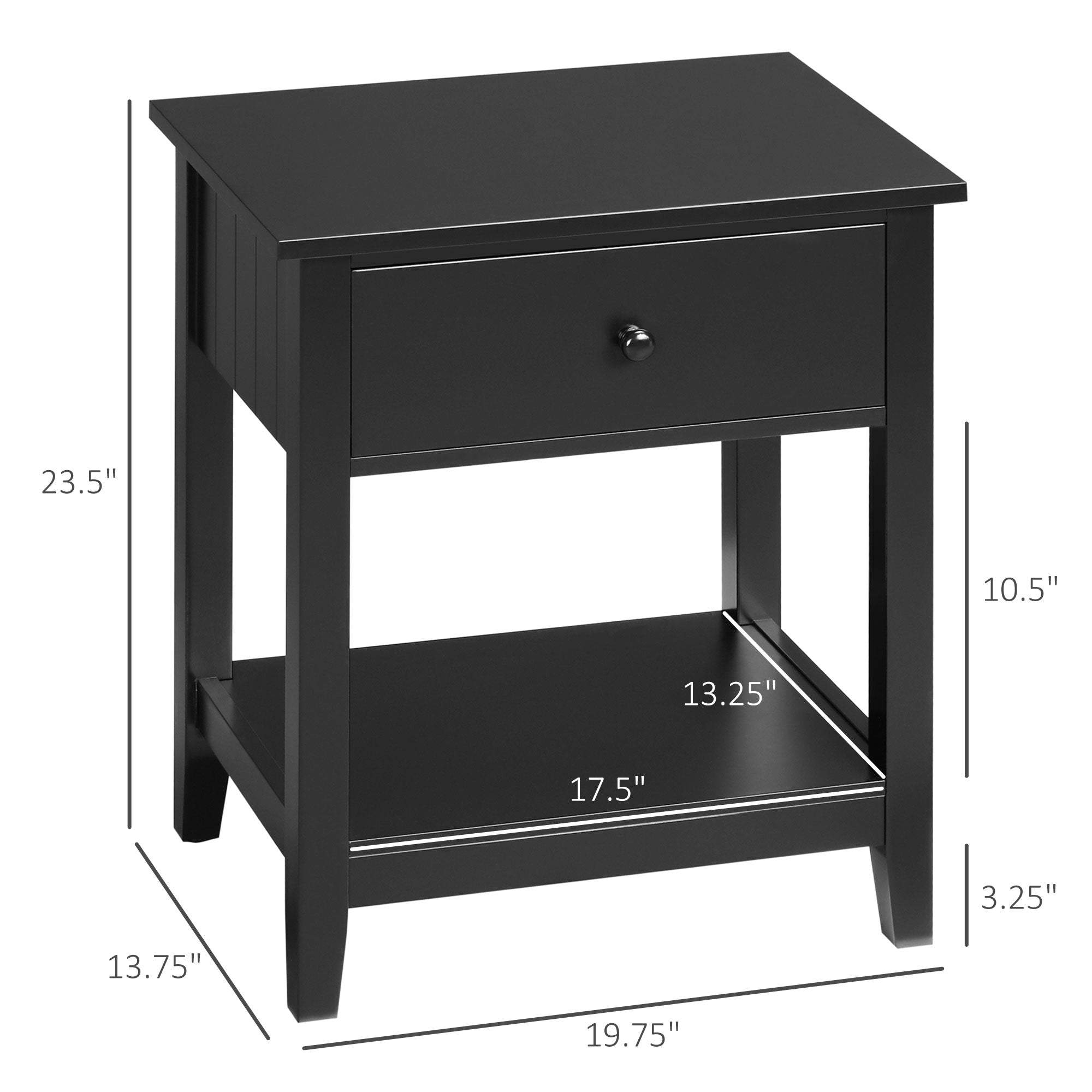 Modern Side Table for Living Room, End Table, 2-tier Side Table with Drawer and Storage Shelf, Black