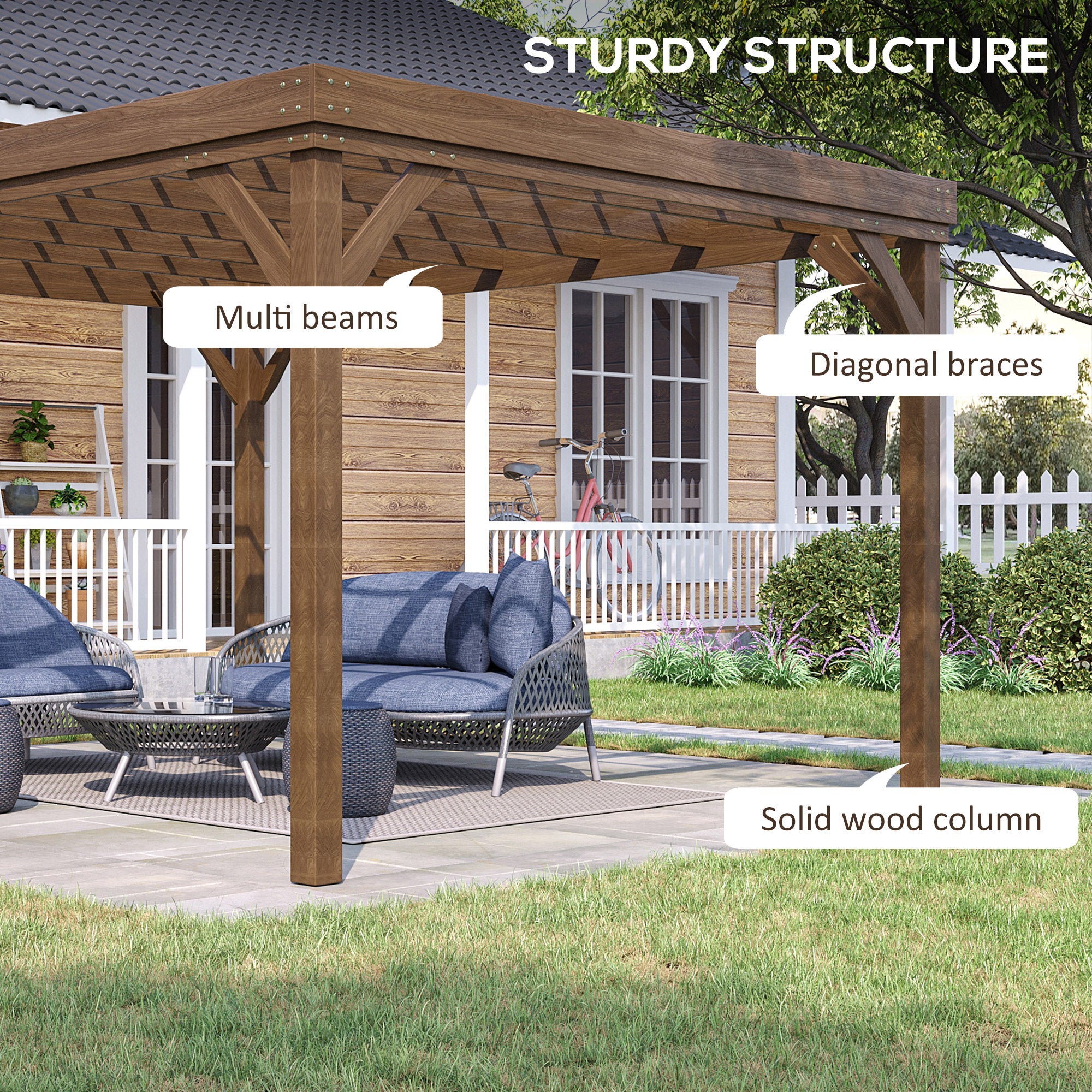 10' x 12' Outdoor Wooden Pergola, Grape Vine Gazebo with Concrete Anchors for Garden, Patio, Backyard, Deck, Brown
