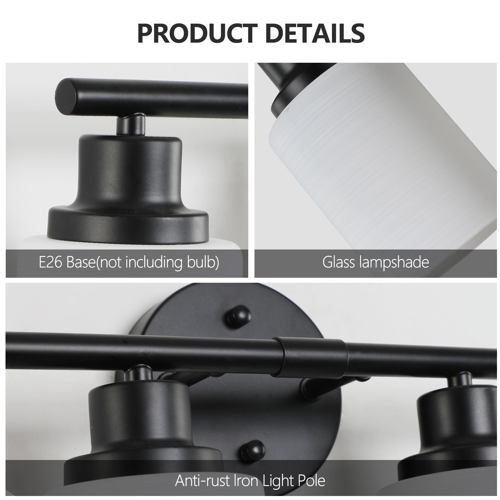 31" Modern 5-Light Vanity Bathroom Mirror Light with Iron Frame, Contemporary Wall Sconce for Bedroom, Dressing Room, Black+White