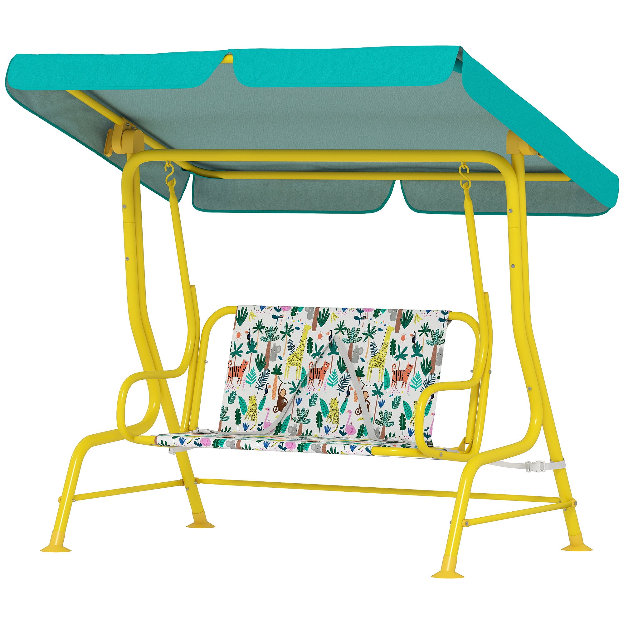 Kids Porch Swing, 2-Seater Patio Swing Bench with Safety Belts, Adjustable Canopy for Backyard, Garden, Green