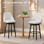 Bar Height Bar Stools Set of 2, Modern 360° Swivel Kitchen Chairs with Steel Legs and Footrest, 29.5 Inch Seat Height Upholstered Barstools for Kitchen Island, Cream White