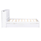 Full Size Storage Platform Bed with Pull Out Shelves, Twin Size Trundle, Solid Wood and MDF, 98" L x 89" W x 39.5" H, White