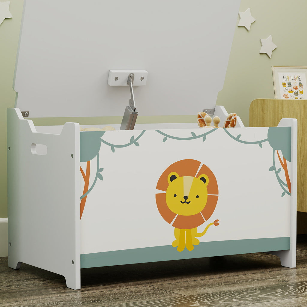 Toy Box with Lid, Safety Hinges and Groove Handles, Toy Storage Organizer for Kids, Living Room, Playroom, Green