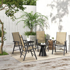 Set of 4 Outdoor Folding Chairs, Stackable Patio Dining Chairs with Armrests, Metal Frame, Light Mixed Brown
