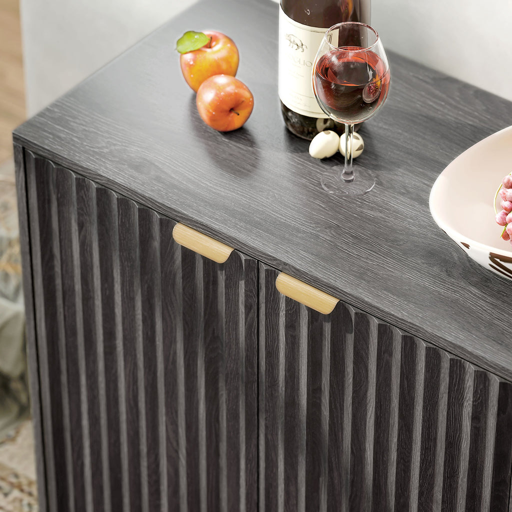 Fluted Sideboard Buffet Cabinet, 55" Coffee Bar Cabinet with 4 Doors, 2 Adjustable Shelves, 5 Wood Legs, Dark Gray