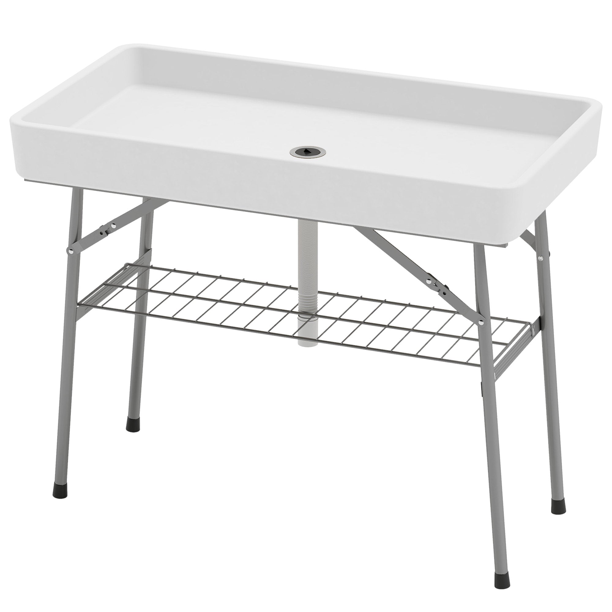 3.4ft Folding Ice Cooler Table with Drain, Fill and Chill Table Outdoor Table Cooler with Storage Shelf, Drink Cooler for Parties Picnic BBQ Camping Wedding, White
