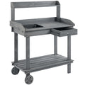 36'' Wooden Potting Bench Work Table with 2 Removable Wheels, Sink, Drawer & Large Storage Spaces, Gray