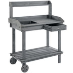 36'' Wooden Potting Bench Work Table with 2 Removable Wheels, Sink, Drawer & Large Storage Spaces, Gray