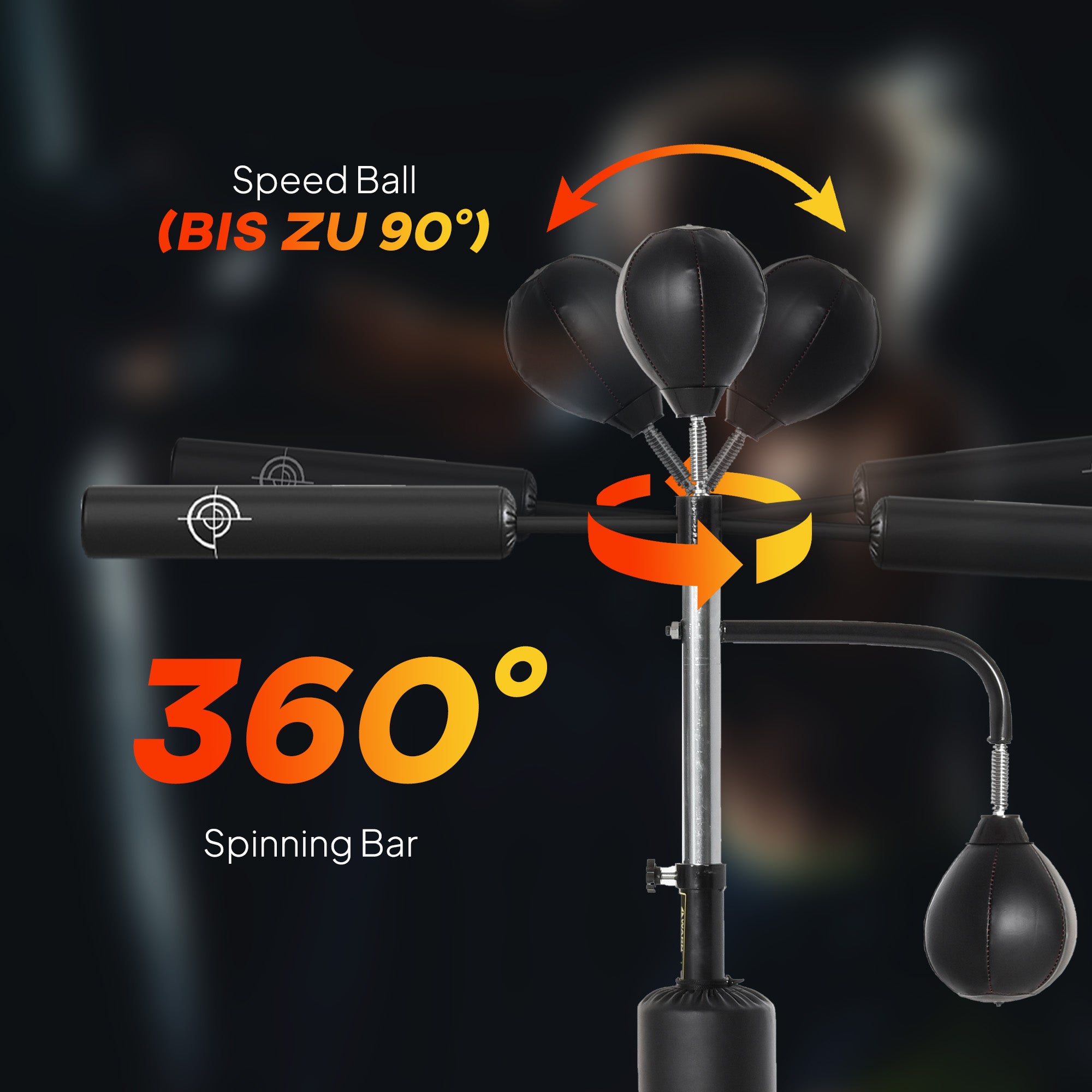 4-in-1 Boxing Punching Bag Stand with 2 Speedballs, 360° Relax Bar, & PU-Wrapped Bag & Adjustable Height, Black