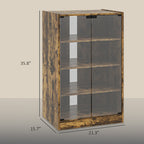 5-Tier Media Cabinet, Media Stand with Adjustable Shelves, Tempered Glass Doors, and Cable Management, Rustic Brown