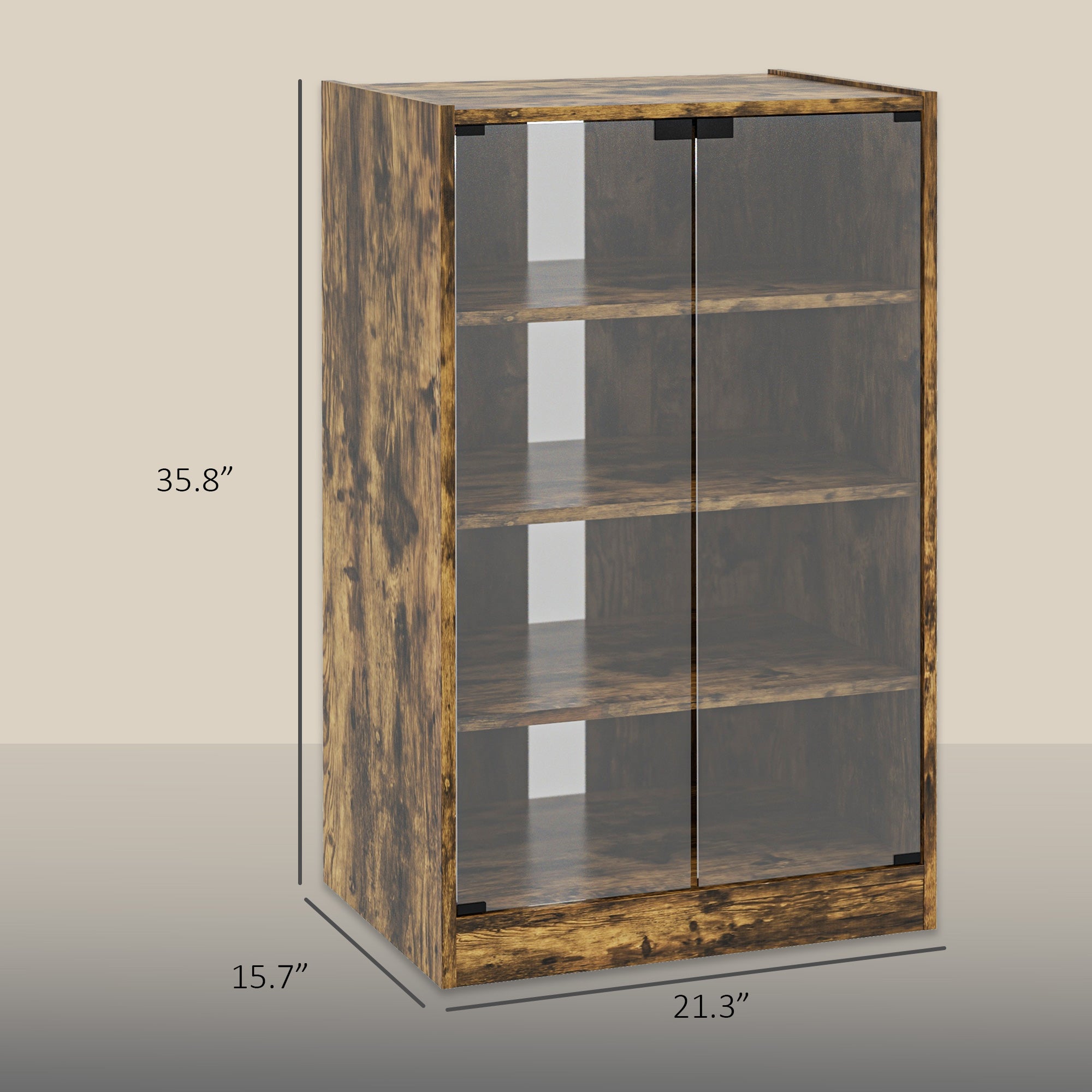 5-Tier Media Cabinet, Media Stand with Adjustable Shelves, Tempered Glass Doors, and Cable Management, Rustic Brown