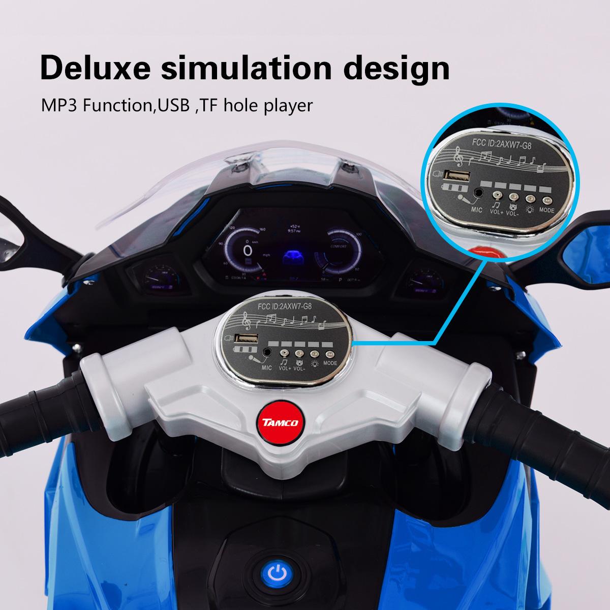 12V Kids Electric Ride-On Motorcycle with LED Lighted Wheels and Bluetooth MP3, Motorbike Perfect for Ages 3–6, 41.5" L x 18" W x 25" H, Blue