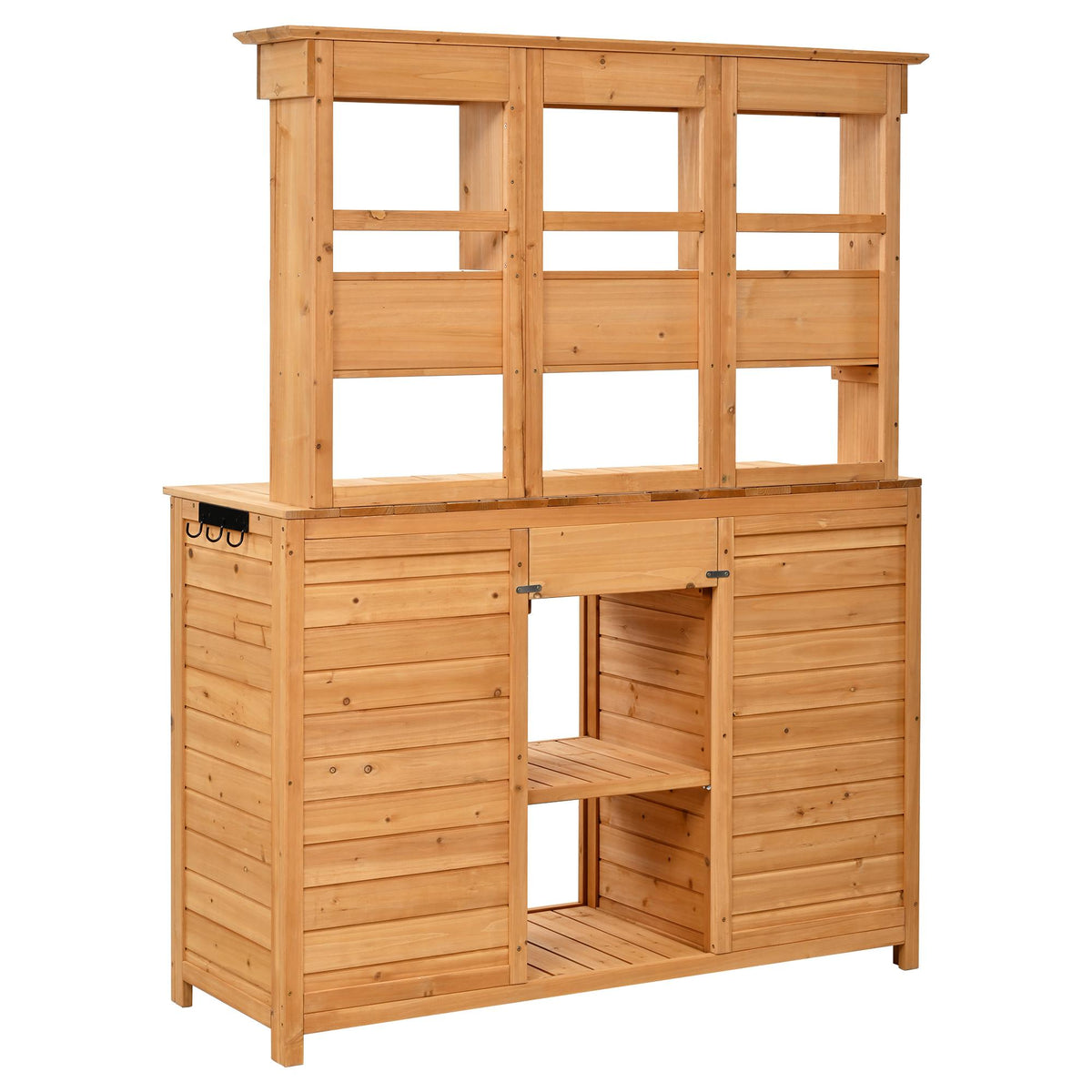 Tall Potting Bench with 3 Shelves, 6 Drawers, Hutch and Cabinet, Wood Garden Workstation for Patio, 50'' L x 20.5'' W x 65.5'' H, Natural