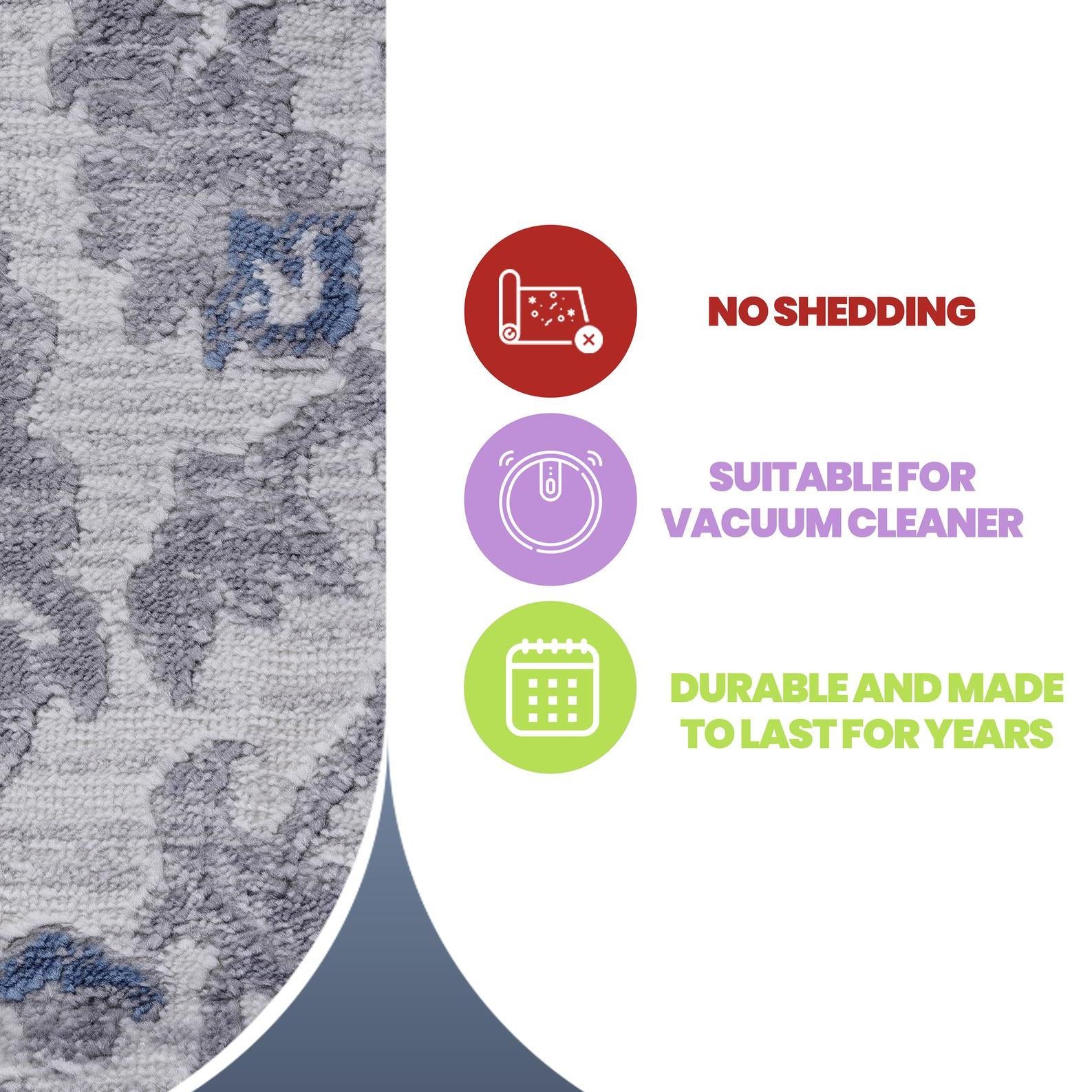 Naar 5x7 Stain-Resistant Rug with Cotton Backing, Non-Shedding Design, Kid and Pet-Friendly Carpet, 90" L x 63" W x 0.35" H, Blue