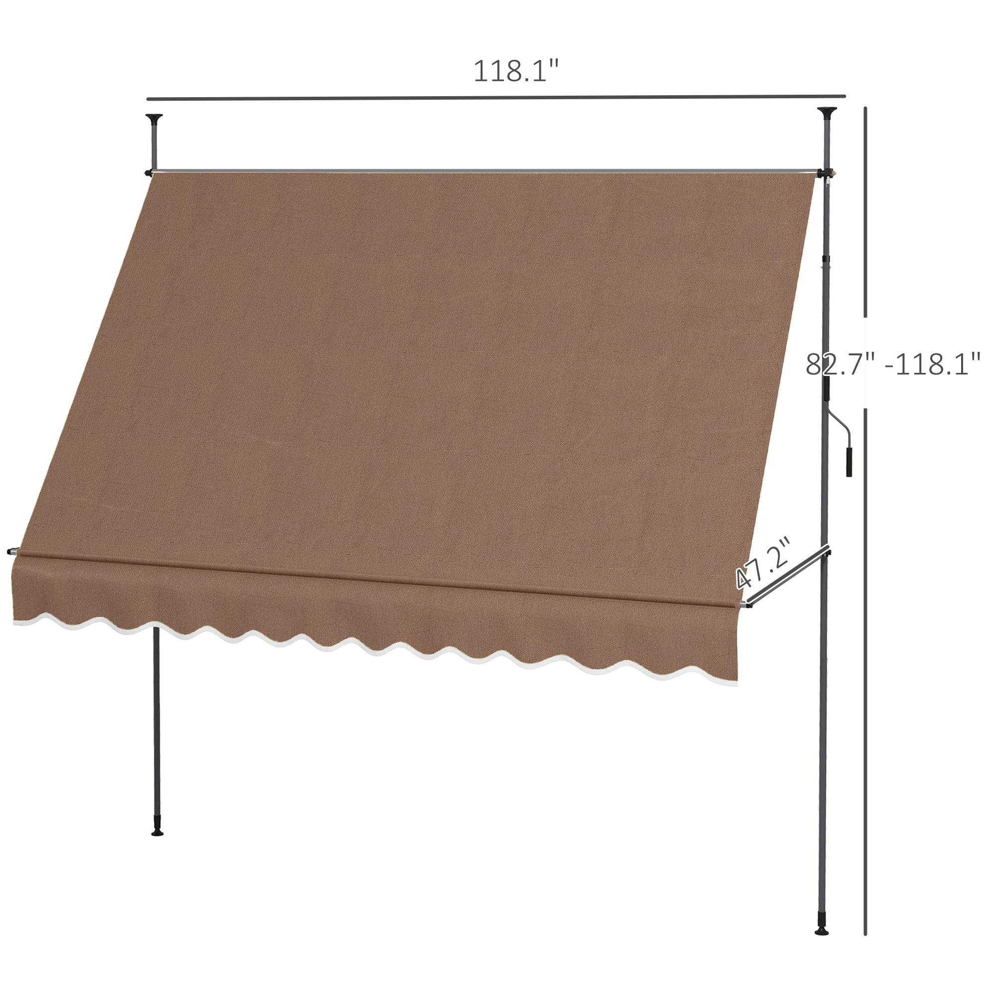 10' x 4' Manual Retractable Awning, Non-Screw Patio Awning, UV Resistant, for Window or Door, Coffee