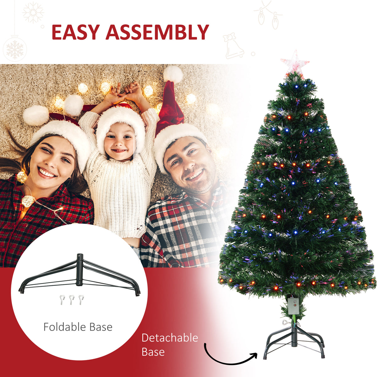4ft Fiber Optic Artificial Fir Christmas Tree, LED Pre-Lit Holiday Decoration with 130 Lights and Branch Tips