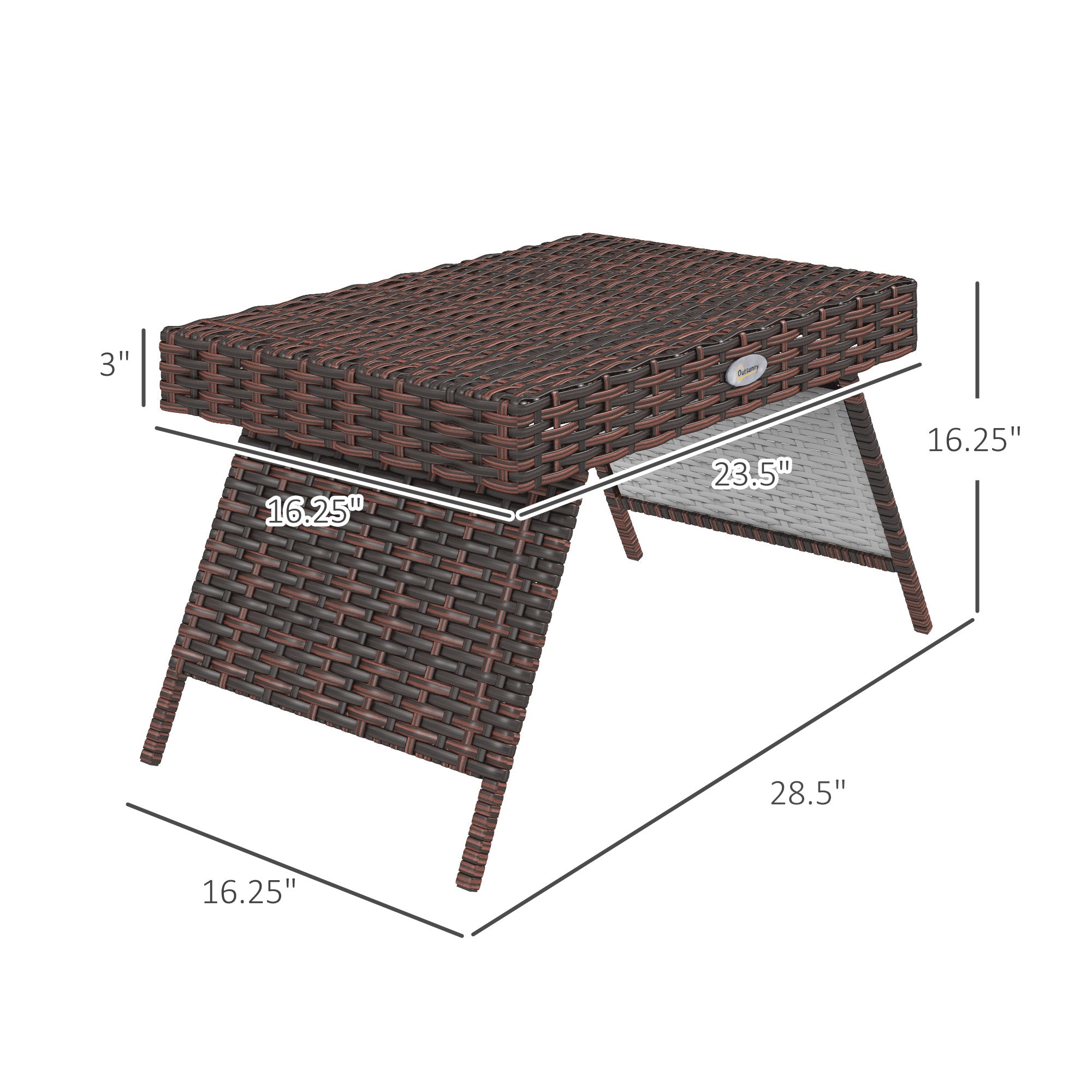 Folding Rattan Side Table, Outdoor End Table, Hand Woven PE Rattan Coffee Table for Balcony, Backyard, Garden, Lawn, Courtyard, Brown, 23.5" x 16.25" x 16.25"