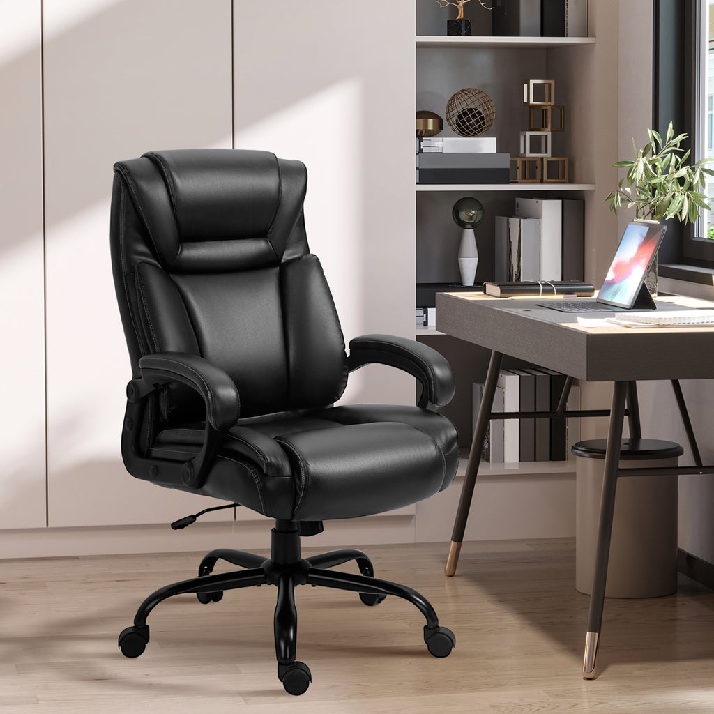 Big and Tall 400lbs Executive Office Chair with Wide Seat, Computer Desk Chair with High Back PU Leather Ergonomic Upholstery, Adjustable Height and Swivel Wheels, Black
