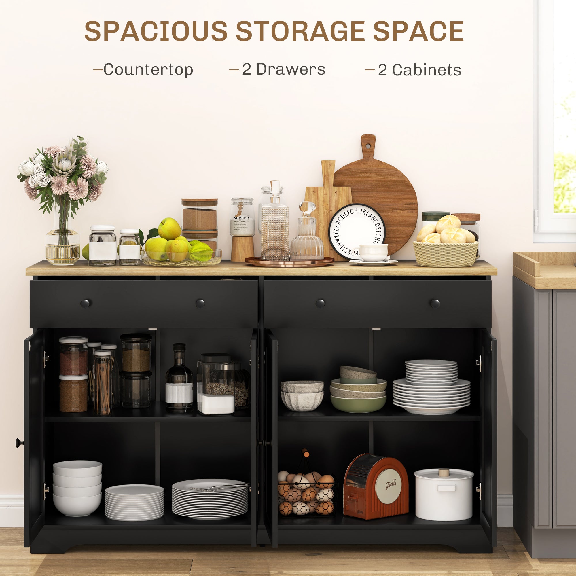 Modern Sideboard, Buffet Cabinet with Storage Drawers, Adjustable Shelves for Living Room, Dining Room, Entryway, Black