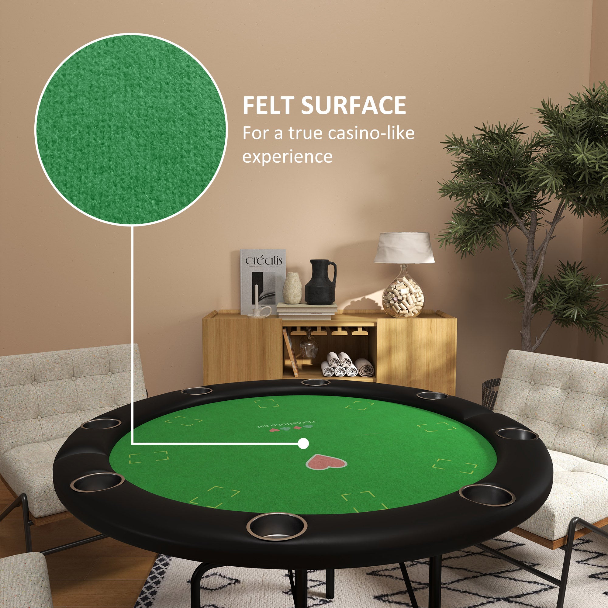 Poker Table Foldable 47" Round Casino Folding Game Table for 8 Players with Cup Holders, Green