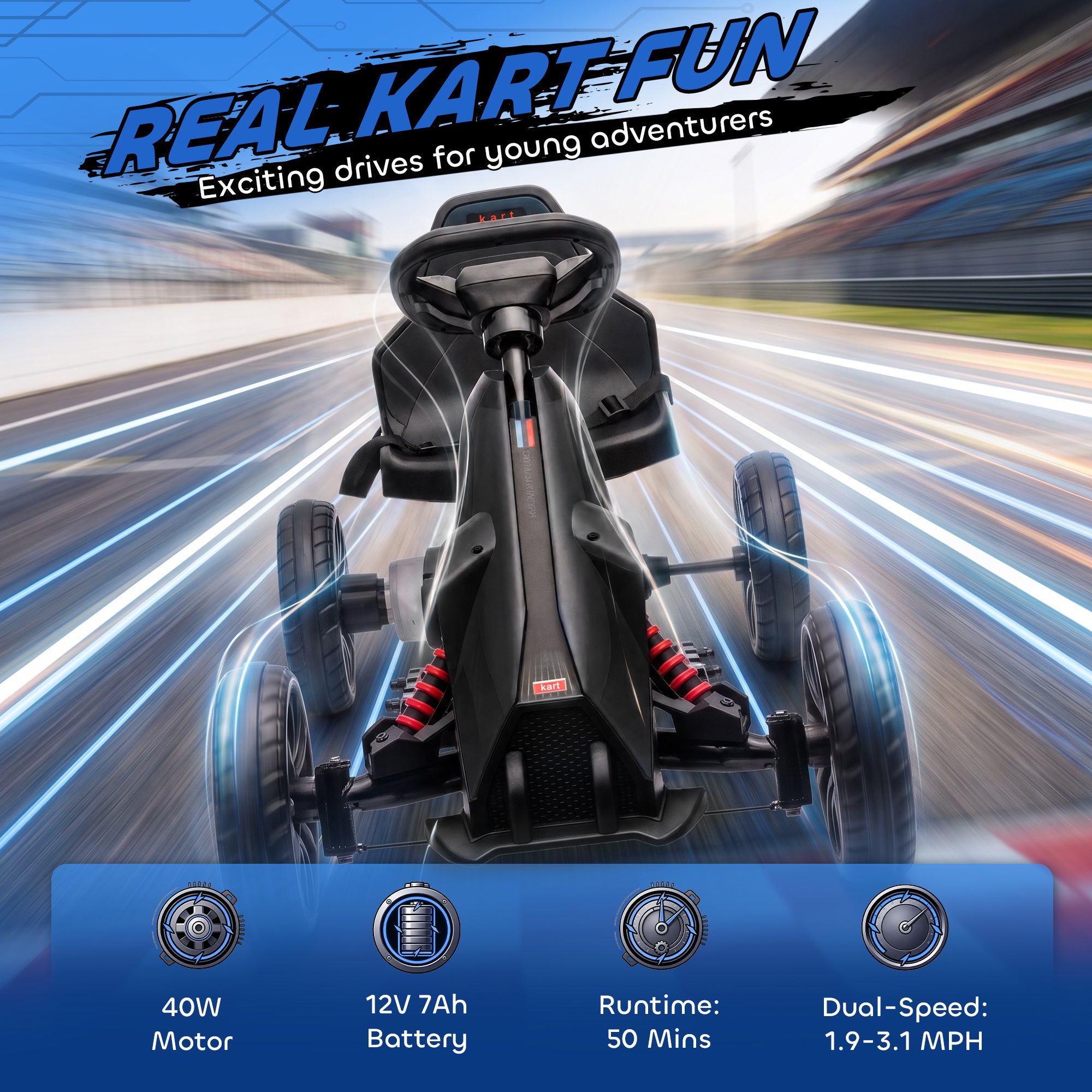 12V Electric Go Kart for Kids, Ride On Toy with EVA Tires, 2 Speeds, Adjustable Seat, Safety Belt for 3-8 Years, Black