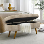 Oval Storage Ottoman Bench with Foam Cushion and Sturdy Rubberwood Legs, Multi-Use Footstool for Bedroom, 43.5" L x 16" W x 16" H, Brown