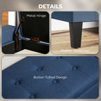 Upholstered Storage Ottoman Bench, Button Tufted Ottoman with Hidden Storage, Lift Top for Living Room, Dark Blue