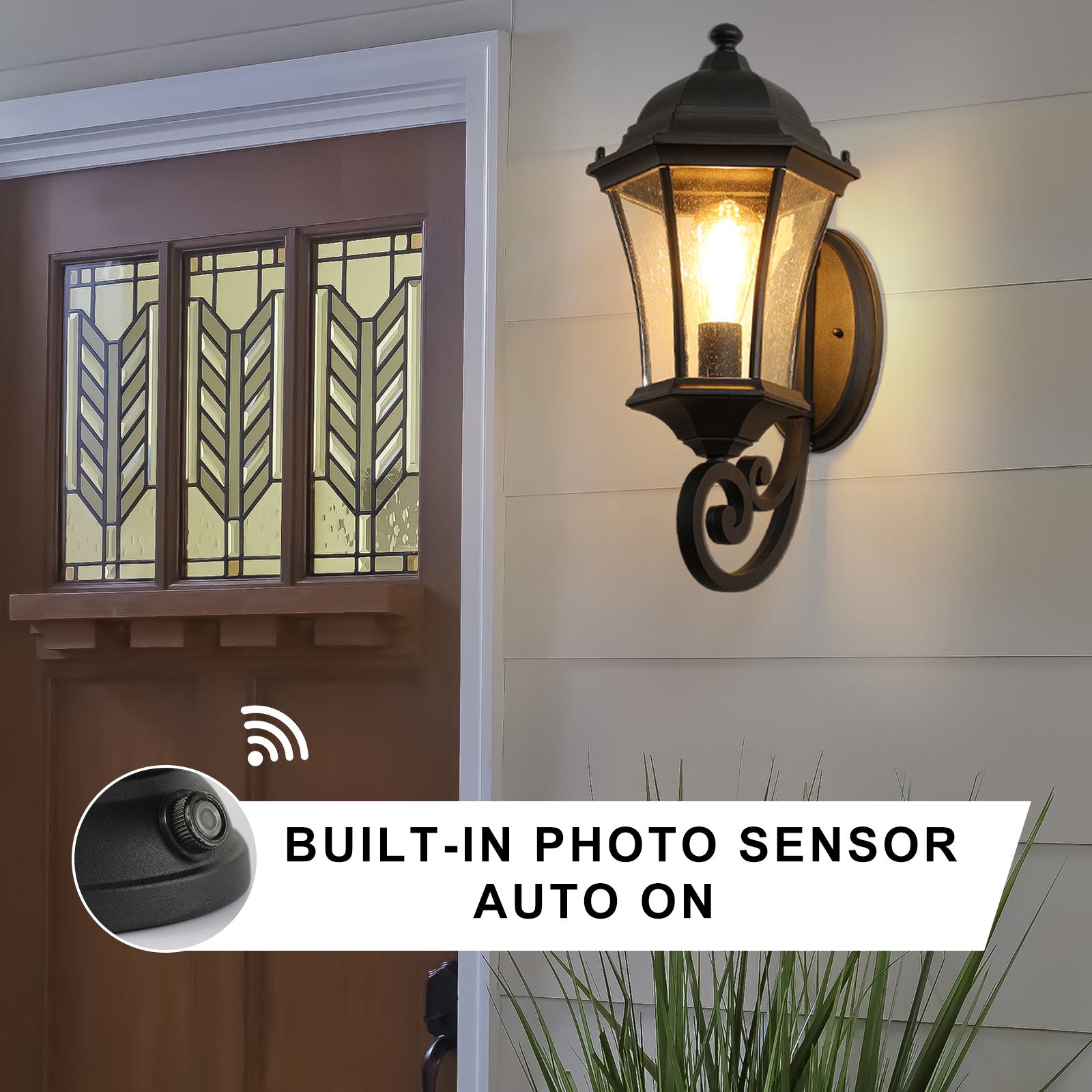 Vintage Wall-Mounted Outdoor Lantern Light with Weather-Resistant, Aluminum Sconce for Porch, Patio, 11" L x 9.5" W x 19.5" H, Black