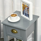 2-Tier Tall Side Table, Nightstand End Table w/ Drawer & Bottom Shelf for Living Room, Bedroom, Gray