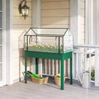 Elevated Garden Box with Greenhouse Cover, Raised Garden Bed with Legs and Drainage Hole for Vegetables, Green
