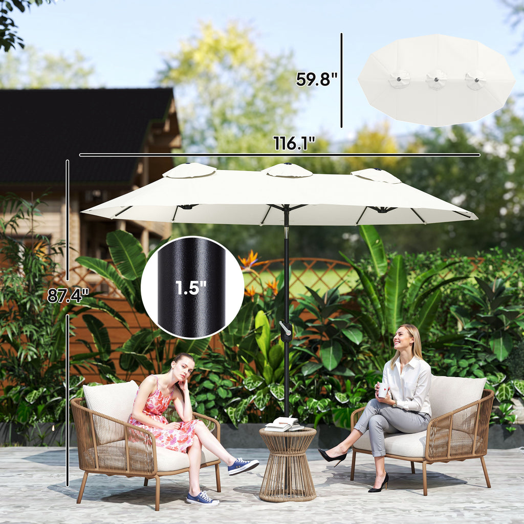 Double Sided Patio Umbrella, 9.7' Large Outdoor Market Umbrella with Push Button Tilt and Crank, 3 Air Vents and 12 Ribs, for Garden, Deck, Pool, White