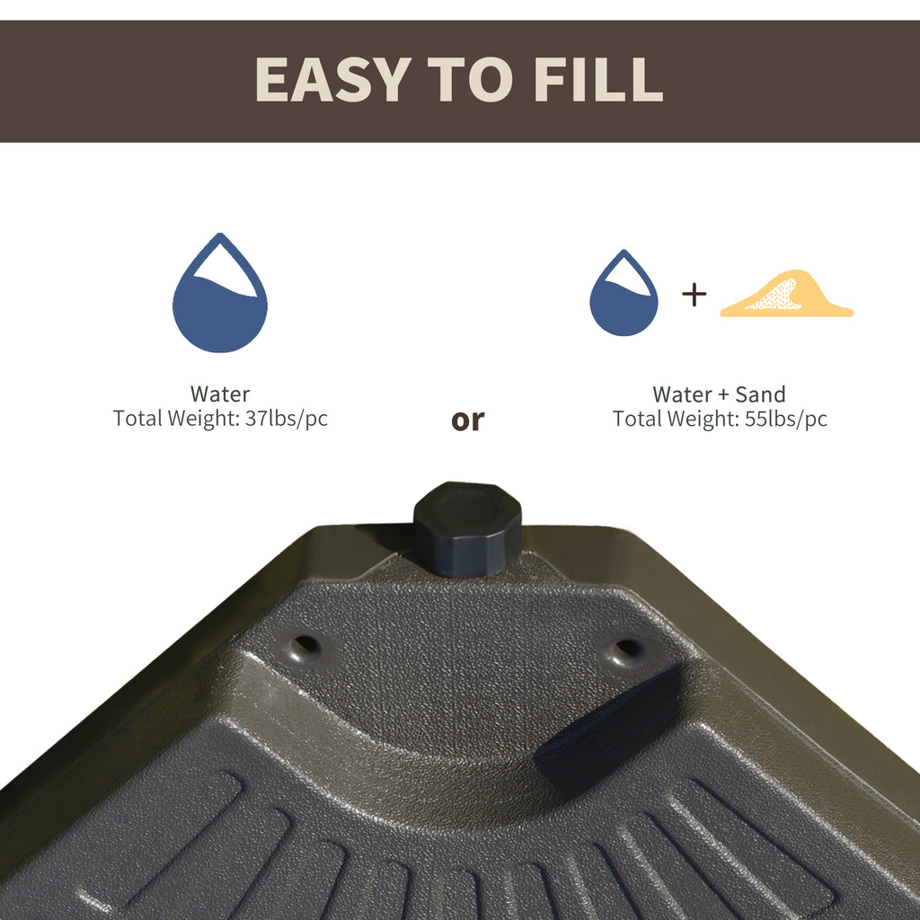 4 Pieces Cantilever Patio Umbrella Base, Fan Shaped Umbrella Weight w/ Built-In Handles & Rugged Material, 148 lbs Water and 220 lbs Water and Sand, Coffee