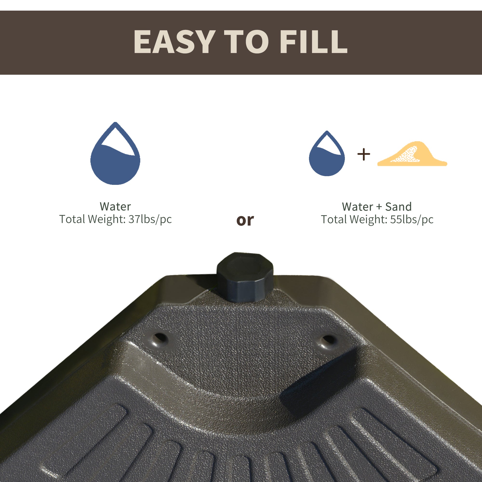 4 Pieces Cantilever Patio Umbrella Base, Fan Shaped Umbrella Weight w/ Built-In Handles & Rugged Material, 148 lbs Water and 220 lbs Water and Sand, Coffee