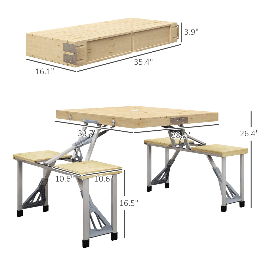 Aluminum Frame Folding Picnic Table, Portable Camping Table and Chairs Set with Umbrella Hole
