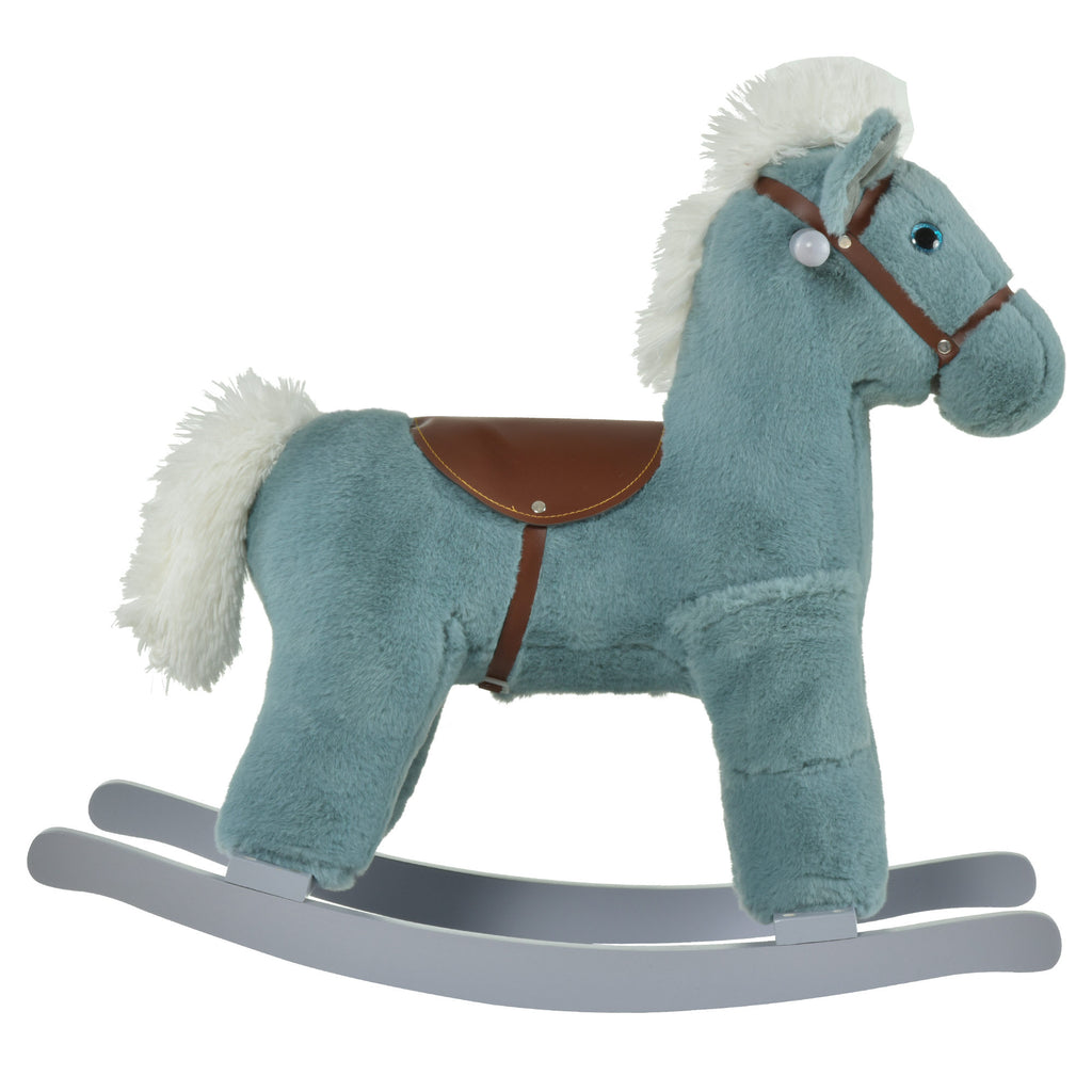 Kids Rocking Horse with Bear Toy, Plush Animal Rocker with Fun Realistic Sounds for Toddler 18-36 Months, Blue