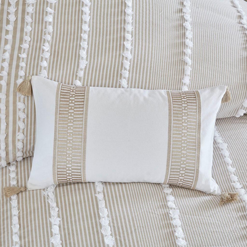 Embroidered Cotton Oblong Pillow with Tassels, Hidden Zipper, Hypoallergenic Filling, Ideal for Home Decor, 20" L x 12" W x 5" H, Multicolor