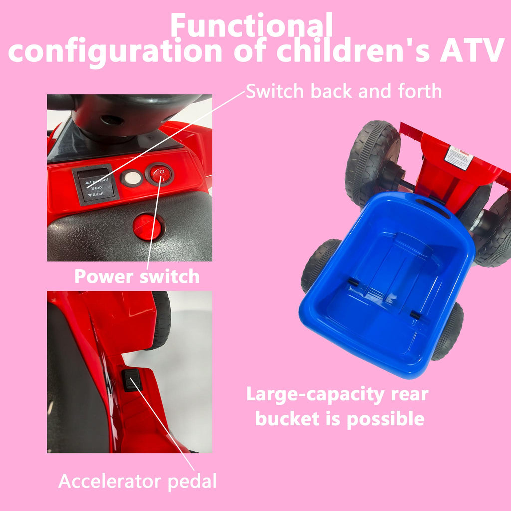 6V Battery-Powered Kids Electric ATV Ride-On with Headlights and MP3/USB, Electric Go-Kart with PP Tires, 40" L x 17.5" W x 17.5" H, Red