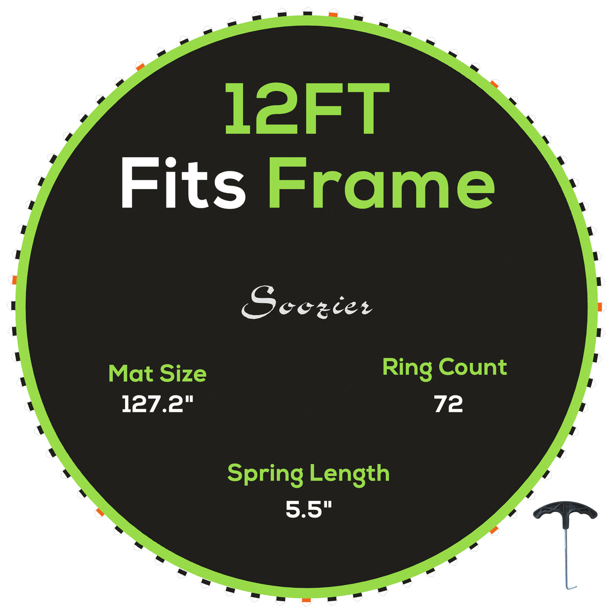 Trampoline Replacement Mat, Fits 12' Trampoline w/ 72 V-Hooks & 5.5" Springs (Spring & Frame not Included), Green