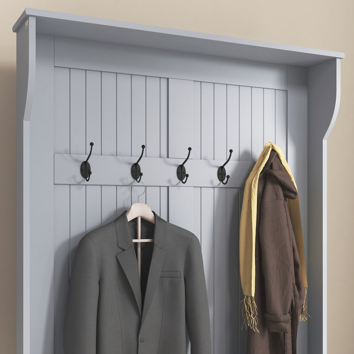 3-In-1 Entryway Bench with Coat Rack, Hall Tree with Bench and Shoe Storage, 5 Hooks for Hallway